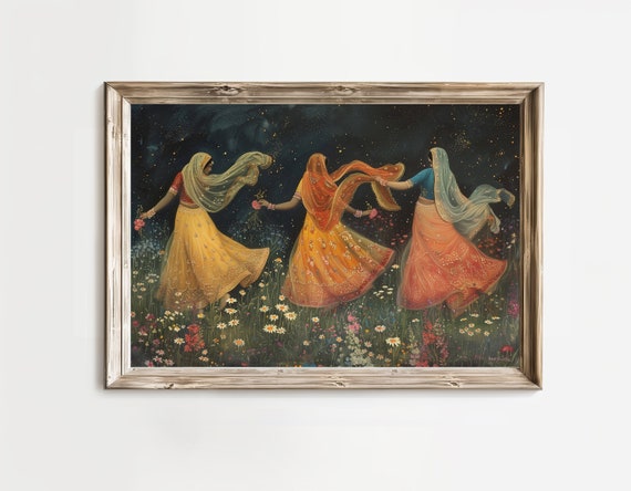 Vintage Mughal Art Print: Dancing Indian Women, Gul-e-Bahar (Digital Printable)