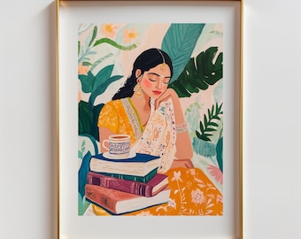 Indian Woman Chai Break Art Print: Vibrant South Asian Home Decor (Digital Download)