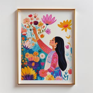 Smelling the Flowers | India Inspired Colorful Art | Digital Paintings Indian Woman | South Asian Wall Art | Pakistani Indian Art work