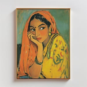 Demure Indian Girl | Digital Indian Painting | Digital Poster of Indian girl | Desi Art Work | Pakistani Paintings | Indian Wall Art