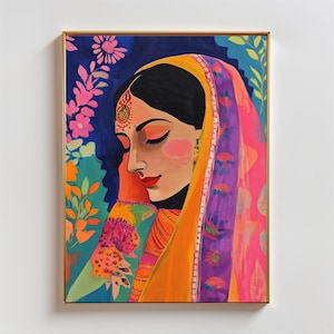 Laxmi | Vibrant Indian Digital Painting | Indian Digital Poster | South Asian Wall Art | Desi Decor | Indian Girl Art | India Inspired Art