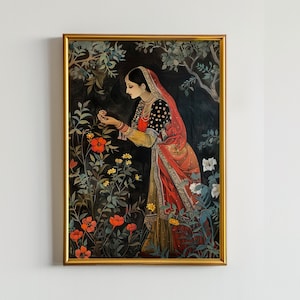 RAAT KI RANI / Obra de arte digital inspirada en Mughal indio, arte mural imprimible, arte tradicional indio-pakistaní, pintura de mujer india, Rajput