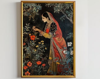 RAAT KI RANI | Indian Mughal inspired digital art work, Printable wall art, traditional Indian Pakistani art, Indian woman painting, Rajput