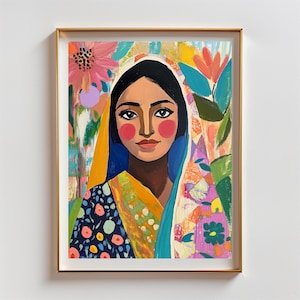 Vibrant Indian Girl Painting | Indian Wall Art | Indian Digital Poster | South Asian Artwork | Pakistani Art | Brown Girl Painting