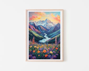 Colorful Mountain Floral Art Print: Colorado Landscape (Digital Download)