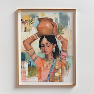 Matka - Clay Pot | Indian Woman Wall Art | Indian Digital Painting | South Asian Woman Painting | Pakistani Punjabi Bengali Art Work