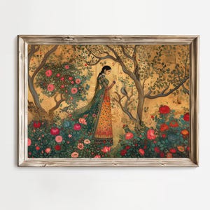 Pintura imprimible de la era mogol india / Impresión digital / Decoración del hogar indio / Arte mural indio / Pintura real desi / Arte mural paquistaní