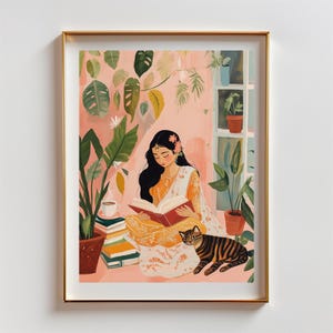 Girl with the cat | Indian inspired painting | Indian Digital Art | South Asian Wall Art | Pakistani Bangladeshi Paintings | Indian Girl Art