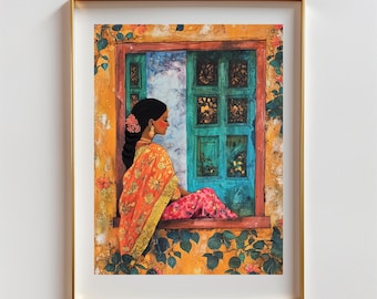 Indian Woman Portrait: Colorful Desi Art Print (Digital Download)