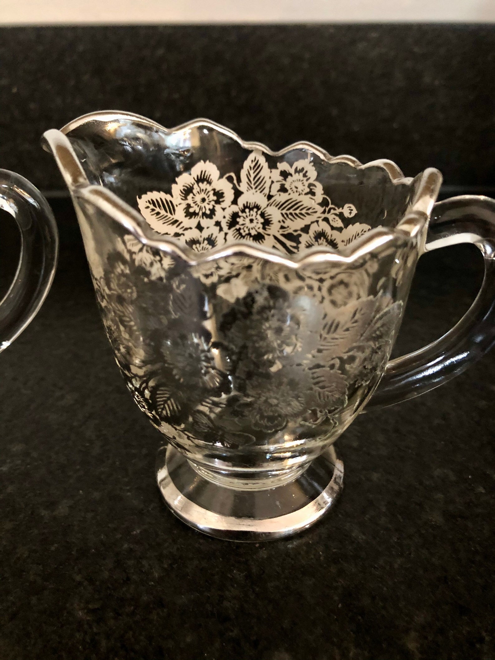 Vintage Glass Sugar and Creamer Set Clear Glass with Silver Etsy