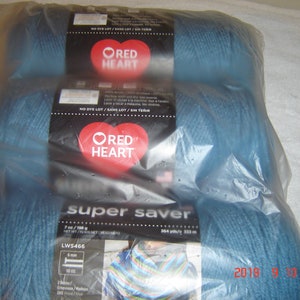 3 Skeins of Red Heart Super Saver WW Yarn in Country Blue #0382