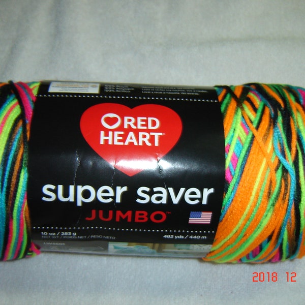 1 Skein of Red Heart Super Saver JUMBO WW Yarn in Blacklight