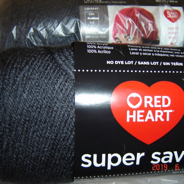 3 Skeins of Red Heart Super Saver WW Yarn in Charcoal