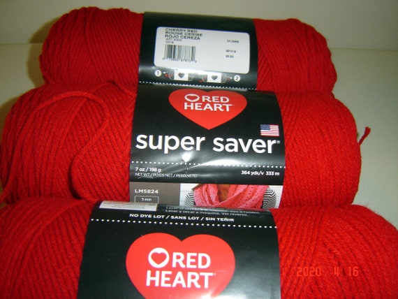 3 Skeins of Red Heart Super Saver WW Yarn in Cherry Red - Etsy