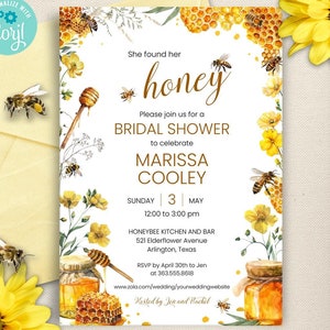 She Found her Honey Bridal Shower Invitation | 2-sided, 5x7 | Editable Digital Printable Template | Edit Online & Print Yourself