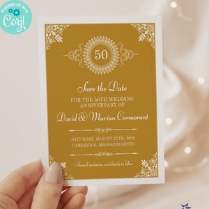 Editable Anniversary Save the Date Template, Custom Color Milestone Invitation, A2 Flat Card, Corjl DIY Invite, Any Year Celebration