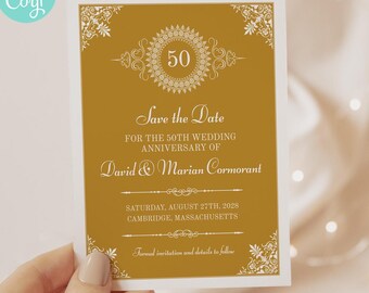 Editable Anniversary Save the Date Template, Custom Color Milestone Invitation, A2 Flat Card, Corjl DIY Invite, Any Year Celebration