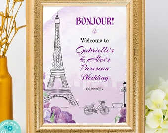 Paris France Purple Printable Event Signs Poster | 5 Sizes: 5x7, 8x10, 11x14, 16x20, 18x24 | Editable Digital Template | Edit Online & Print