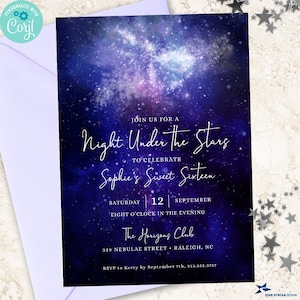 Night Under the Stars, Galaxy, Starry Night, Birthday Party Invitation | 2-sided, 5x7 | Editable Digital Template | Edit Online & Print