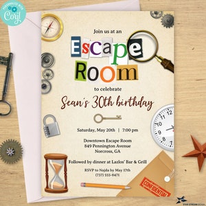Escape Room Party Invitation | 5x7, 2-sided | Editable Digital Printable Template | Edit Online & Print