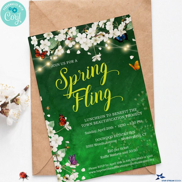 Spring Fling Garden Party Celebration Invitation | 2-sided, 5x7 | Editable Digital Printable Template | Edit Online & Print