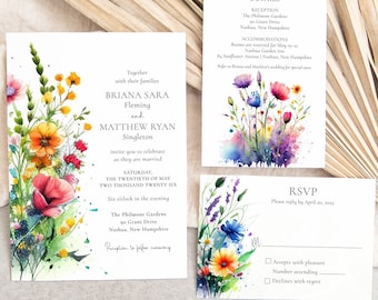 Watercolor Wildflower Wedding Stationery Suite (Digital Templates)