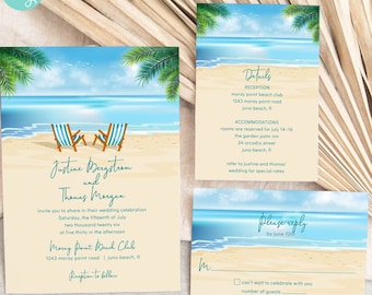 Tropical Beach Chairs Wedding Stationery Suite | Choose Invite, RSVP, and/or Insert Card | Editable Digital Templates | Edit Online & Print