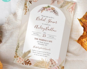 Pampas Grass Bridal Shower Invitation | 2-sided, 5x7 | Editable Digital Printable Template | Edit Online & Print Yourself