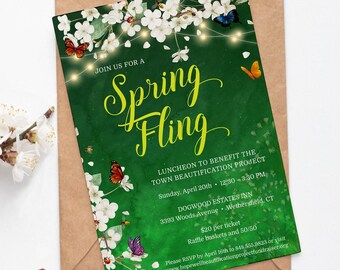 Spring Garden Party Invitation: Floral Butterfly Design (Digital Printable Template)