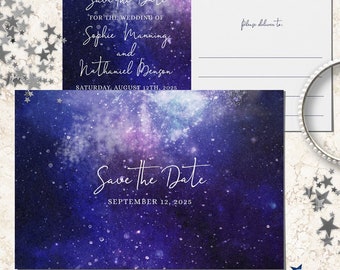 Night Under the Stars, Galaxy, Starry Night, Save the Date Postcard | 2-sided mailer, 6x4 | Editable Digital Template | Edit Online & Print