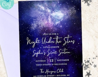 Starry Night Birthday Invitation: Galaxy Party, Editable Template (Digital Download)