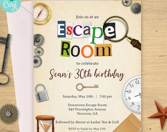 Escape Room Party Invitation | 5x7, 2-sided | Editable Digital Printable Template | Edit Online & Print