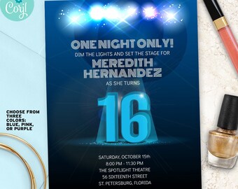 Spotlight Sweet 16 Invitation: Editable Star Party Template (Digital)