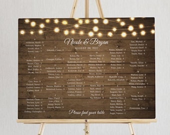 Rustic Wedding Seating Chart: String Lights, Editable PDF (Instant Download)