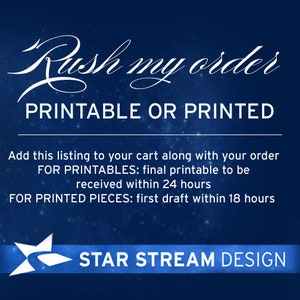 RUSH FEE - 24 turnaround for printables or final proofs of printed invitations, cards or announcements