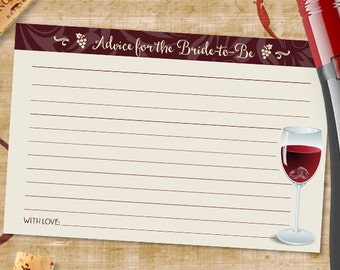 Rings in Wine Glass Bridal Wedding Shower Advice Card, Instant Download JPG