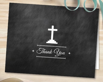 Chalkboard Religious Thank You Card Template, Editable PDF Cross Thank You Note, Baptism, Communion, Confirmation Thank You Printable