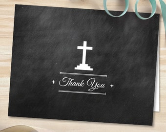 Chalkboard Cross First Holy Communion Christening Religious Occasion Printable Thank You Card, Editable Instant Download PDF