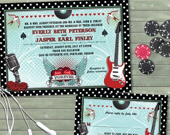 Rockabilly Music Polka Dot Wedding Stationery Set, Printable, Evite or Printed (US Only) Invitations