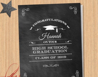 Congratulations Graduate Chalkboard Printable Greeting Card, 4.25x5.5 Inch Folded, Editable PDF Instant Download