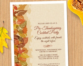 Autumn Leaves Edge Printable Thanksgiving Invitation Template, Fall Dinner Party, Editable PDF, Instant Download