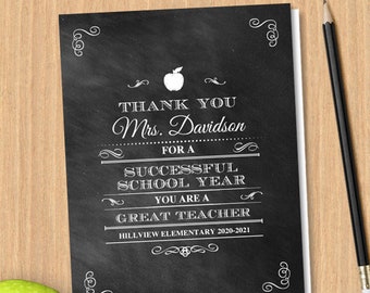 Chalkboard Teacher Thank You Card: Editable Printable (PDF Download)
