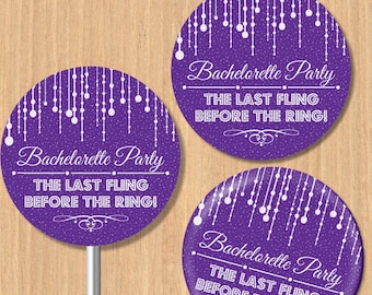 Purple Bachelorette Party Stickers: Last Fling Favor Tags (Editable PDF)