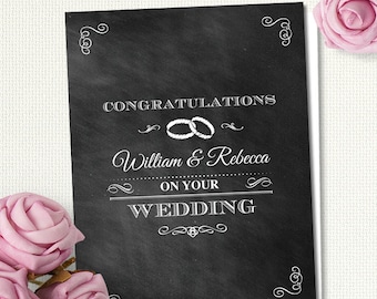 Chalkboard Wedding Greeting Card, Editable PDF Instant Download