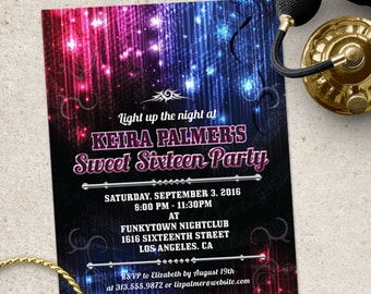 Neon Glow Sweet 16 Invitation: Nightclub Party (Printable)