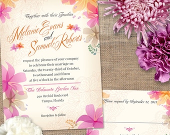Soft Orchids Floral Tropical Wedding Invitation and Reply Card; Printable, Evite or Printed (US Only) Invitations