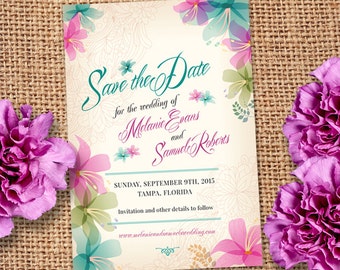 Soft Tropical Orchids Floral Save the Date Wedding Announcement; Printable, Evite or Printed (US Only) Announcements
