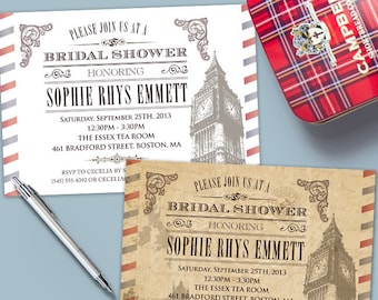 Vintage British Bridal Wedding Shower Invitation, Printable, Evite or Printed Invitations