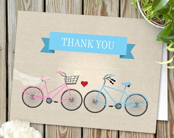 Two Bicycles Wedding or Engagement Love Thank You Card JPG Instant Download