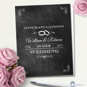 Chalkboard Wedding Greeting Card, Editable PDF Instant Download
